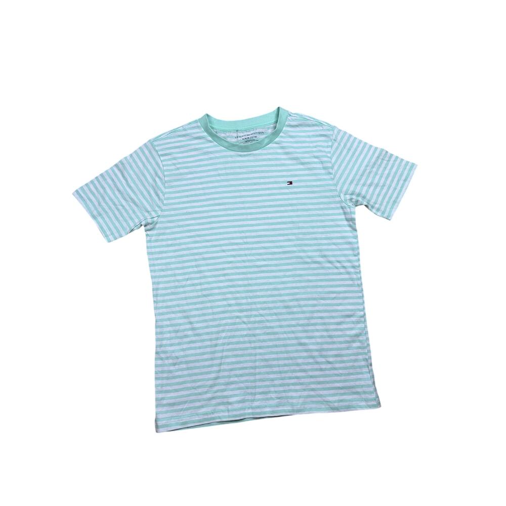 Tommy Hilfiger NWT Boys Green and White Stripe Crew Neck T-shirt Medium (12/14)